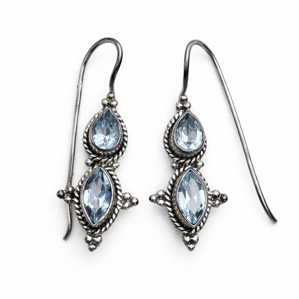 S925 Swiss Blue Topaz Dangle Clasp Earrings 92$
